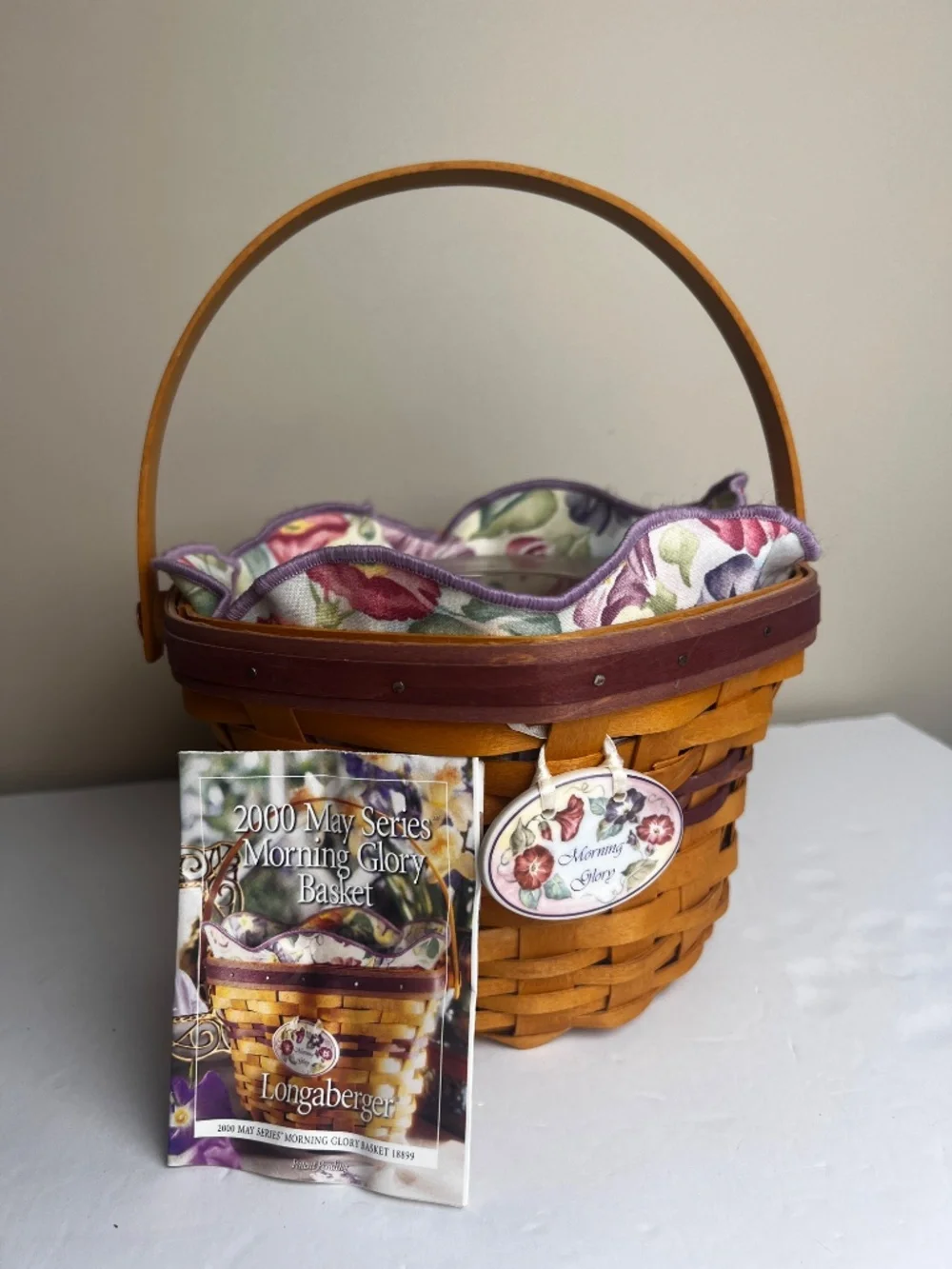 2000 May Series Longaberger Morning Glory Basket liner protector tie-on